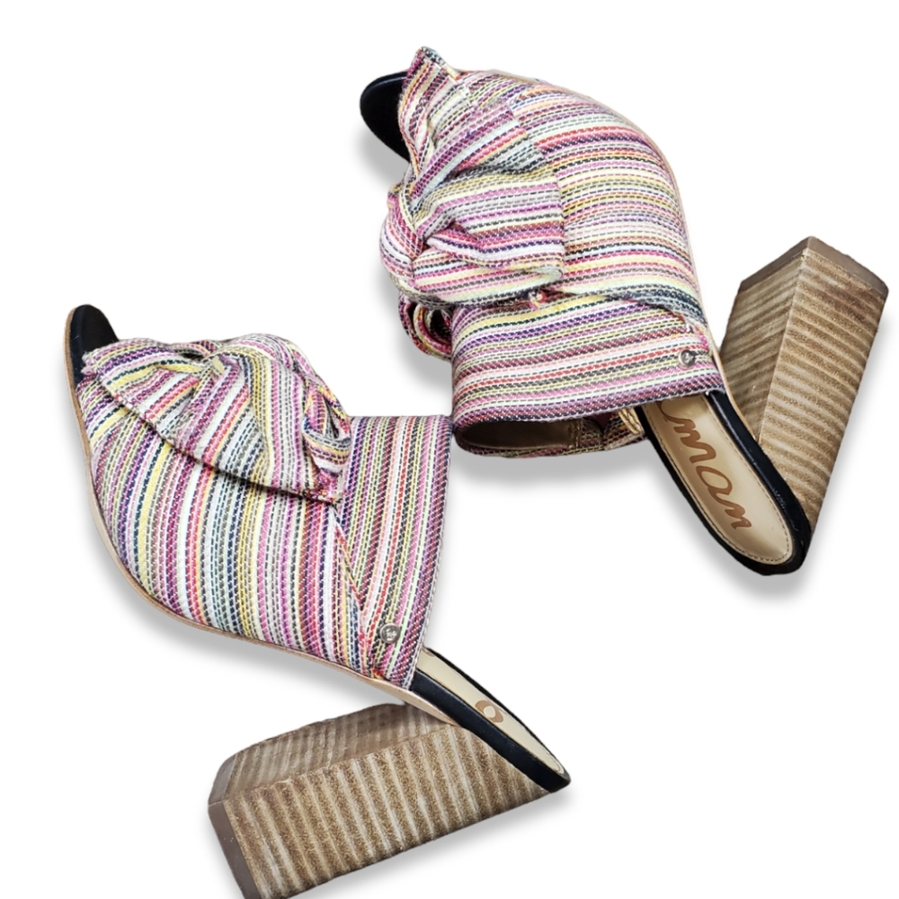 Sam Edelman Women's Yumi Bow Bright Multi Striped Mule Sandals Size 6M, - Picture 3 of 7